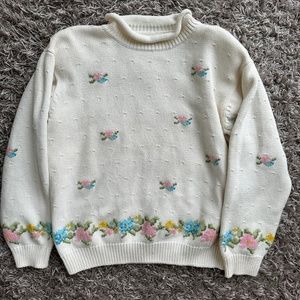 Vintage 1970s Knitted Floral Sweater